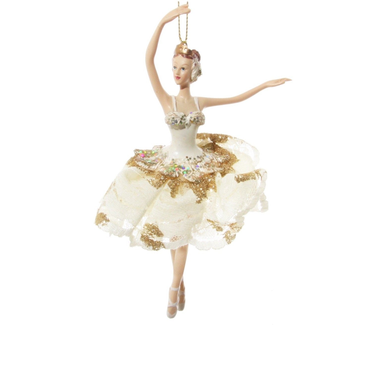 Shishi Ballerina with Cream and Gold Glitter Tutu Hanging Orn -Tendu  Browse our beautiful range of luxury festive Christmas tree decorations, baubles & ornaments for your tree this Christmas.
