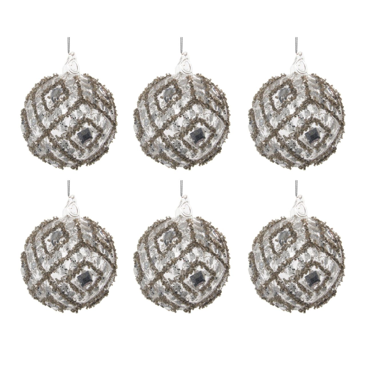 Shishi Clear Glass Bauble with Silver Gems Hanging Ornament Set of 6  Browse our beautiful range of luxury festive Christmas tree decorations, baubles & ornaments for your tree this Christmas.