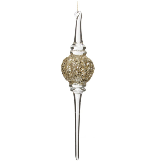 Shishi Glass Drop Champagne Glitter Christmas Hanging Ornament