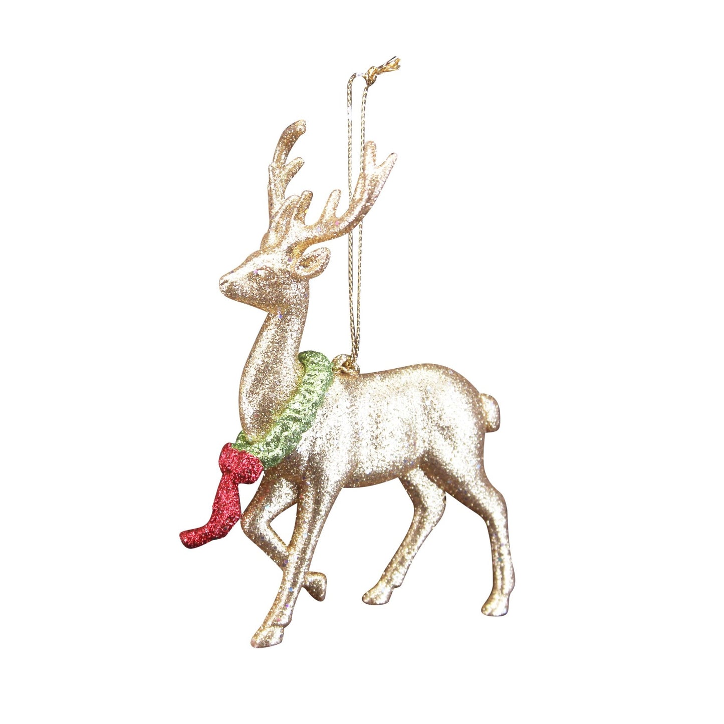 Gold Glitter Reindeer Christmas Hanging Ornament