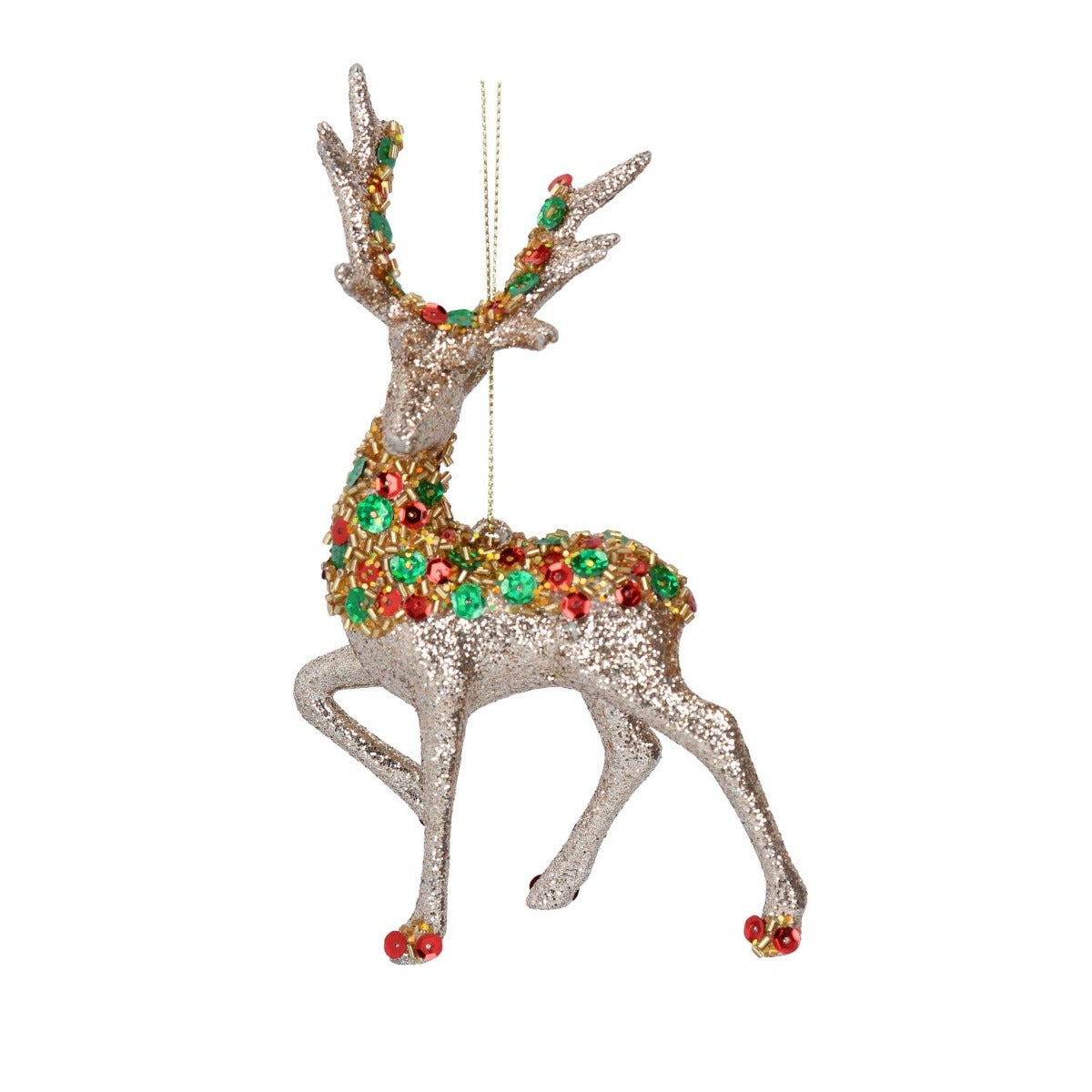 Gisela Graham Gold Multi Glitter Stag Hanging Ornament