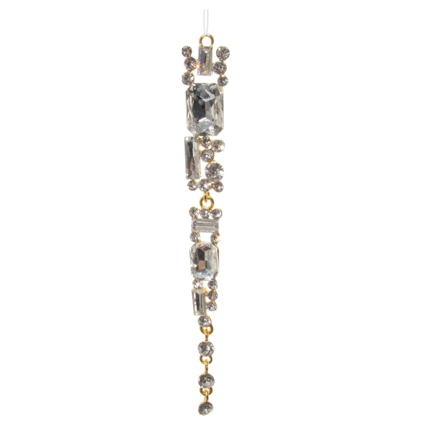 Shishi Burgundy Clear Gem Icicle with Gold Christmas Hanging Ornament