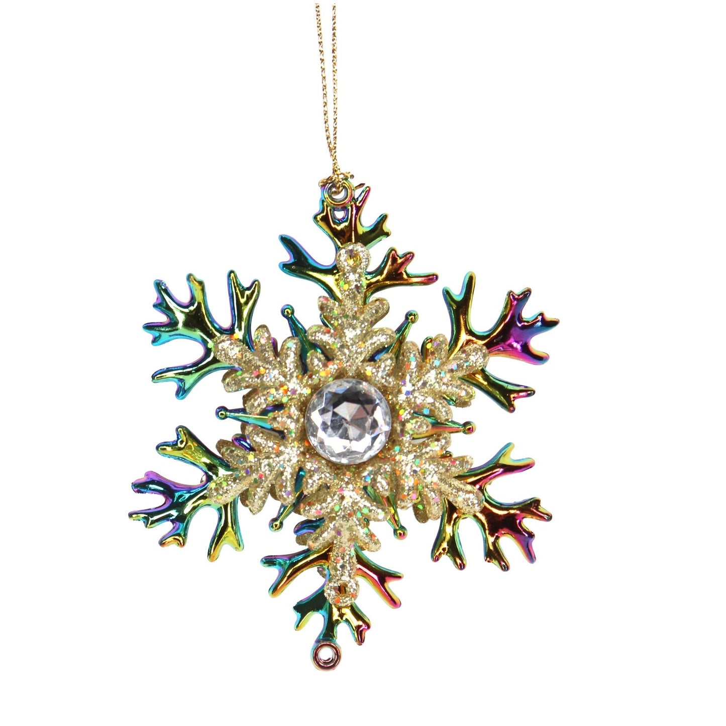 Christmas Peacock Gold Glitter Snowflake Hanging Ornaments - Green
