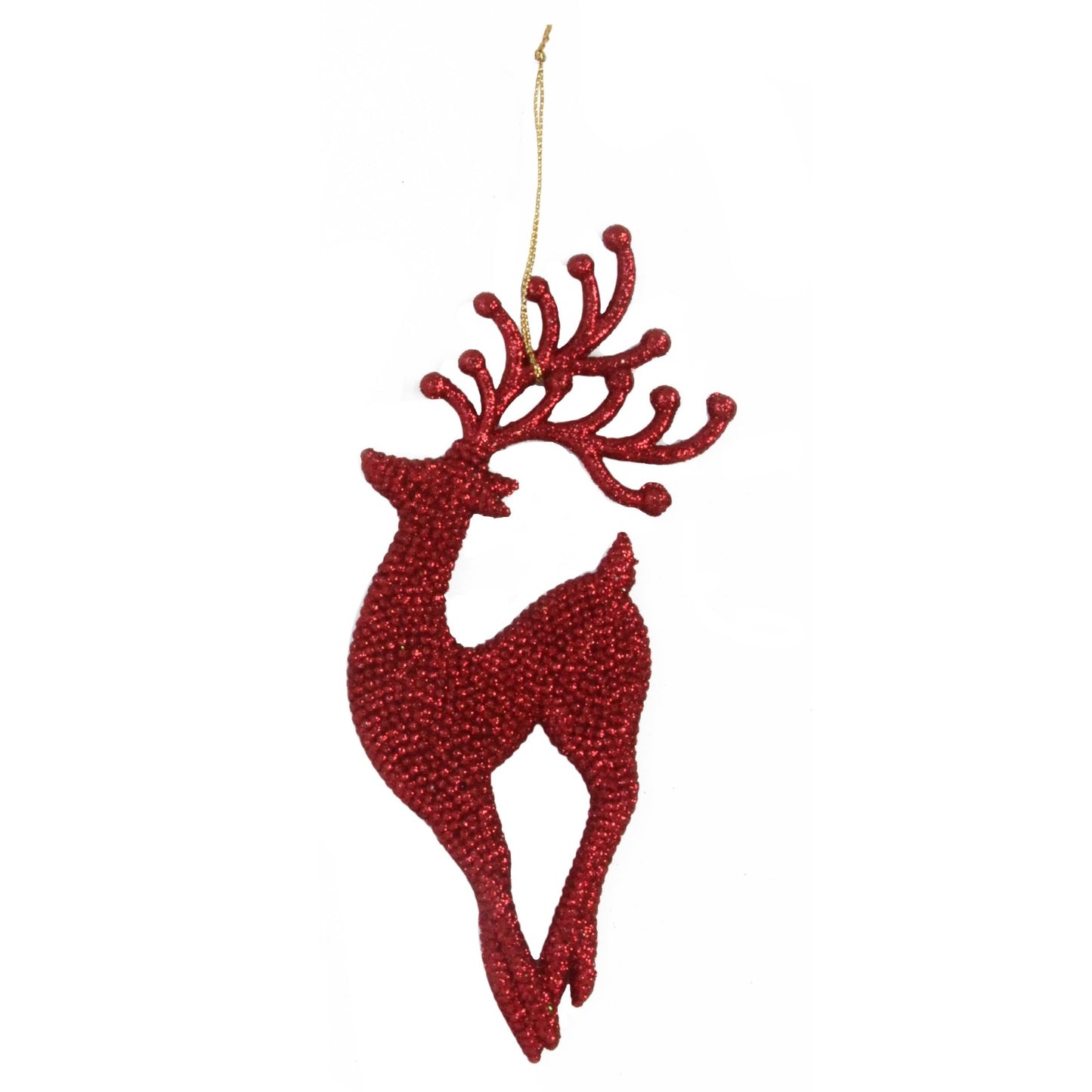 Gisela Graham Red Glitter Reindeer Prancing Christmas Ornament