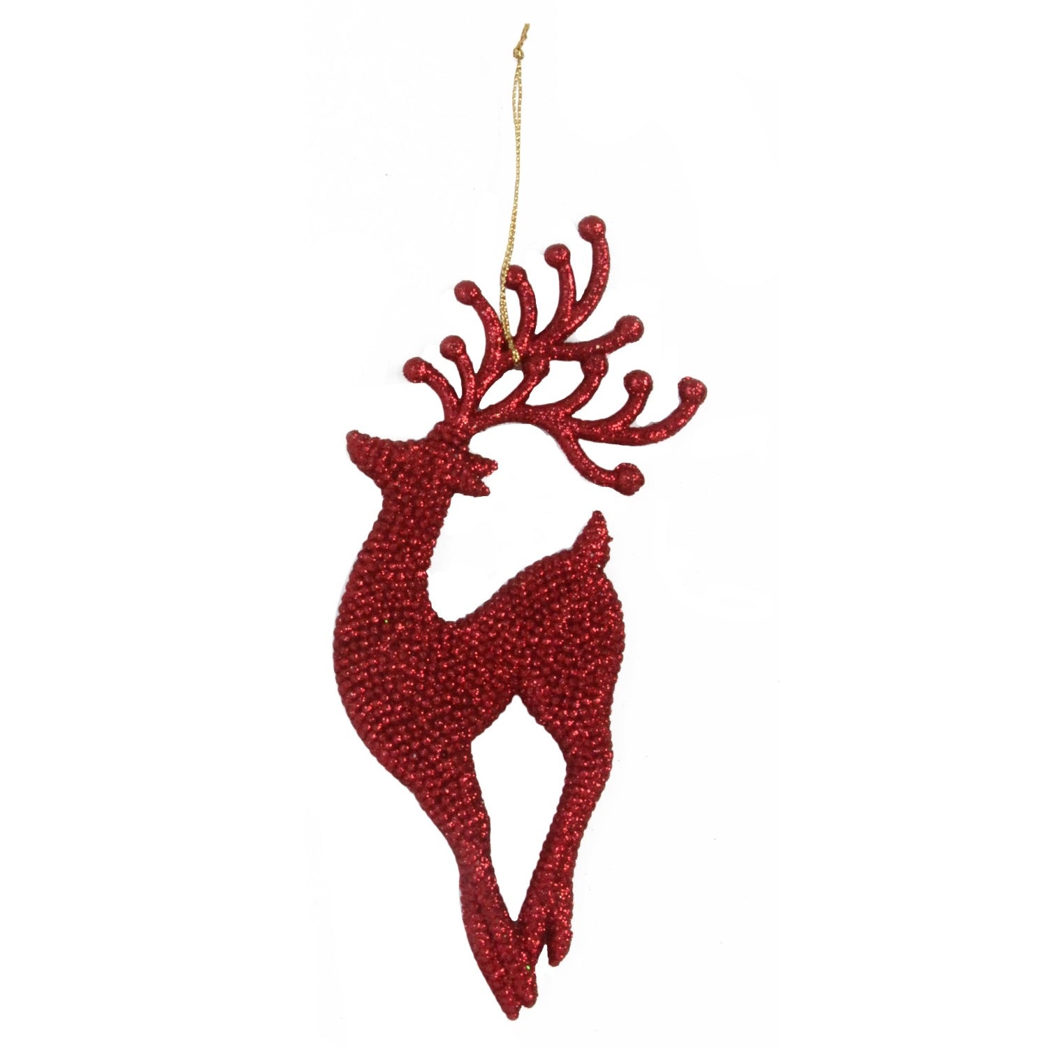 Gisela Graham Red Glitter Reindeer Prancing Christmas Ornament