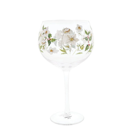 Ginology Christmas Rose Copa Gin Glass  Spread Christmas cheer with our Christmas Rose Copa Gin glass. White, red and two toned greens flourish on this glass especially filled with your favourite drink. A lovely gift to your friend, loved one, sister, mother or grandparent, pair this with their favourite bottle of gin to create the ultimate gift.