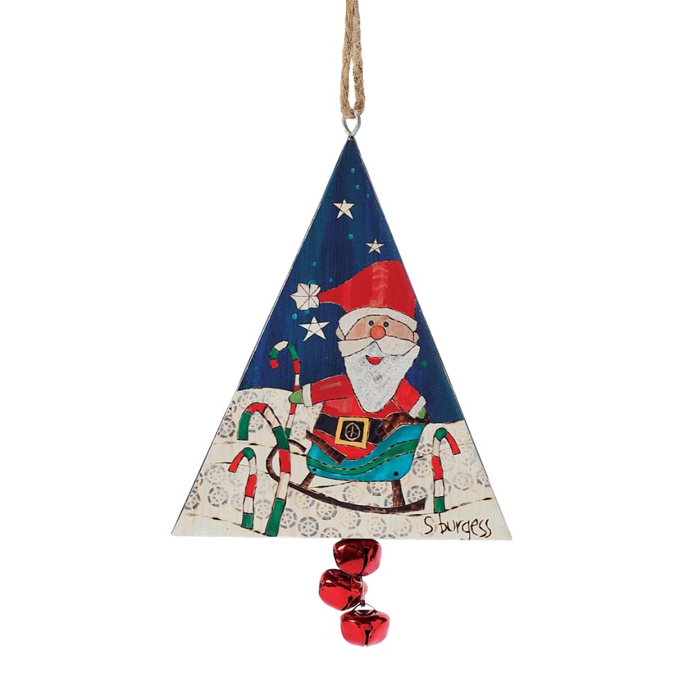 Santa Triangle Christmas Hanging Bell Ornament  Our newest collection; Painted Peace. Designed by Stephanie Burgess, each colourful piece in the collection has been designed to create feelings of peace and love in your home.