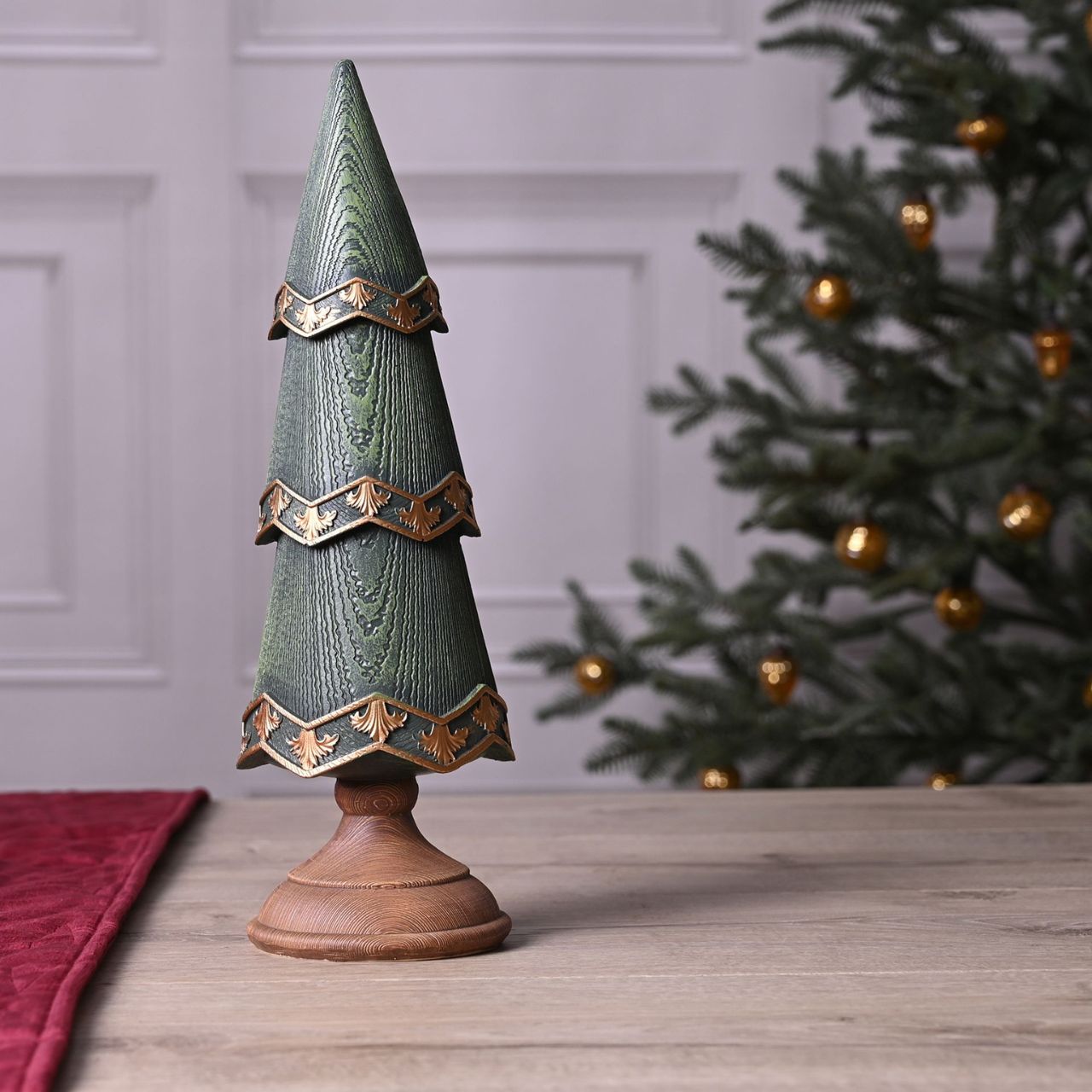 Christmas Scandi Tree in Polyresin  A Christmas tree decoration.  This elegant Christmas tree is brimming with Scandi influence and makes a welcome addition to Winter Wonderlands at home.