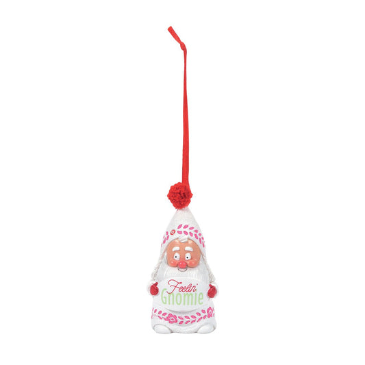 Department 56 Snowpinions Snow Gnome Feelin' Gnomie Hanging Ornament  This happy little Snow Gnome is the perfect Christmas tree accessory. Crafted from high quality cast stone before being hand painted and topped with a real pom pom. The perfect gift for loved ones or yourself this festive season.