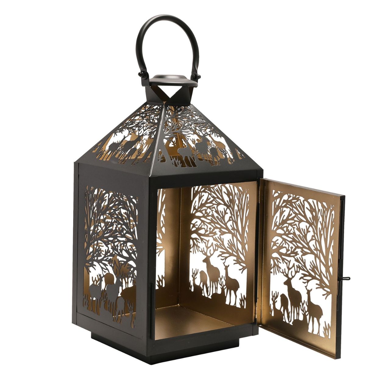 Stag Silhouette Christmas Lantern Square  A square stag silhouette lantern.  This enchanting lantern glistens with festive charm throughout the Christmas period.