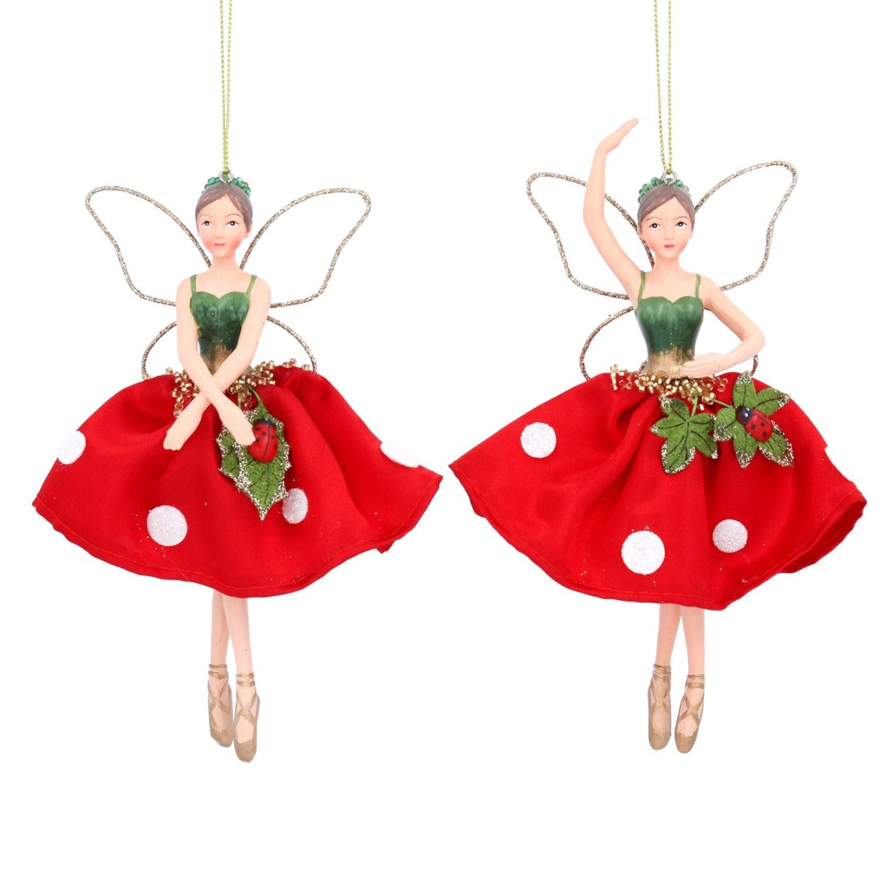 Gisela Graham Toadstool Fairy Hanging Christmas Ornament- Arm Down  Browse our beautiful range of luxury Christmas tree decorations, fairy & ornaments for your tree this Christmas.