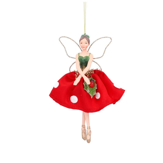Gisela Graham Toadstool Fairy Hanging Christmas Ornament- Arm Down  Browse our beautiful range of luxury Christmas tree decorations, fairy & ornaments for your tree this Christmas.