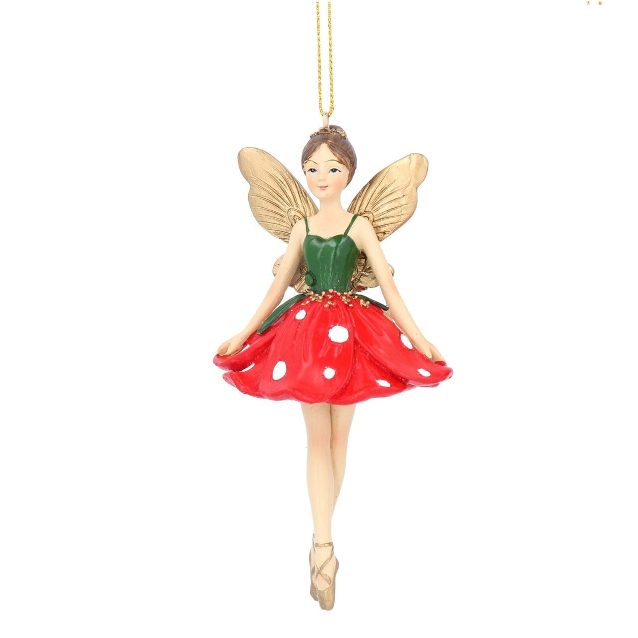 Gisela Graham Toadstool Resin Fairy Hanging Christmas Ornament- Arm Down  Browse our beautiful range of luxury Christmas tree decorations, fairy & ornaments for your tree this Christmas.