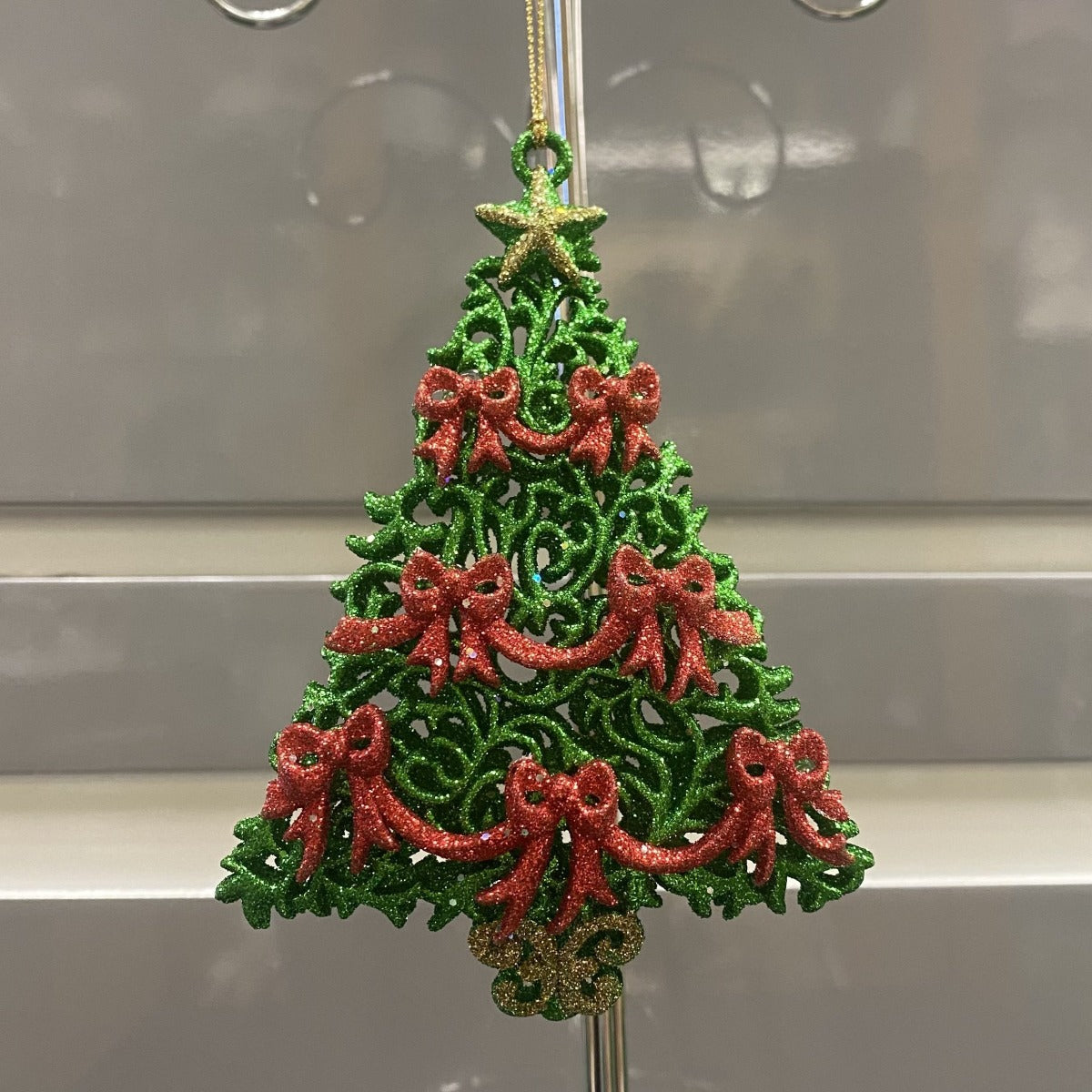 Gisela Graham Green Christmas Tree with Red Bows Ornament