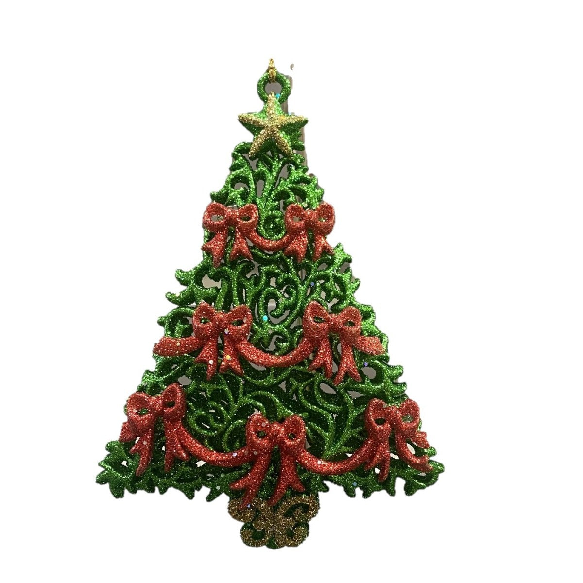 Gisela Graham Green Christmas Tree with Red Bows Ornament