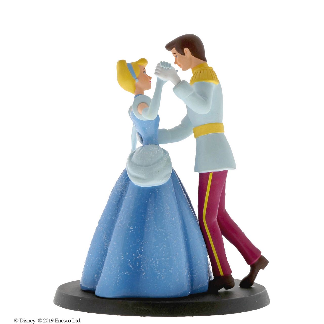 Disney Cinderella Wedding Cake Topper  Place this enchanted Cinderella and Prince Charming figurine on top of your wedding cake using the plastic dish provided for a perfect representation of your happy ever after. The figurine is made from cast stone. 