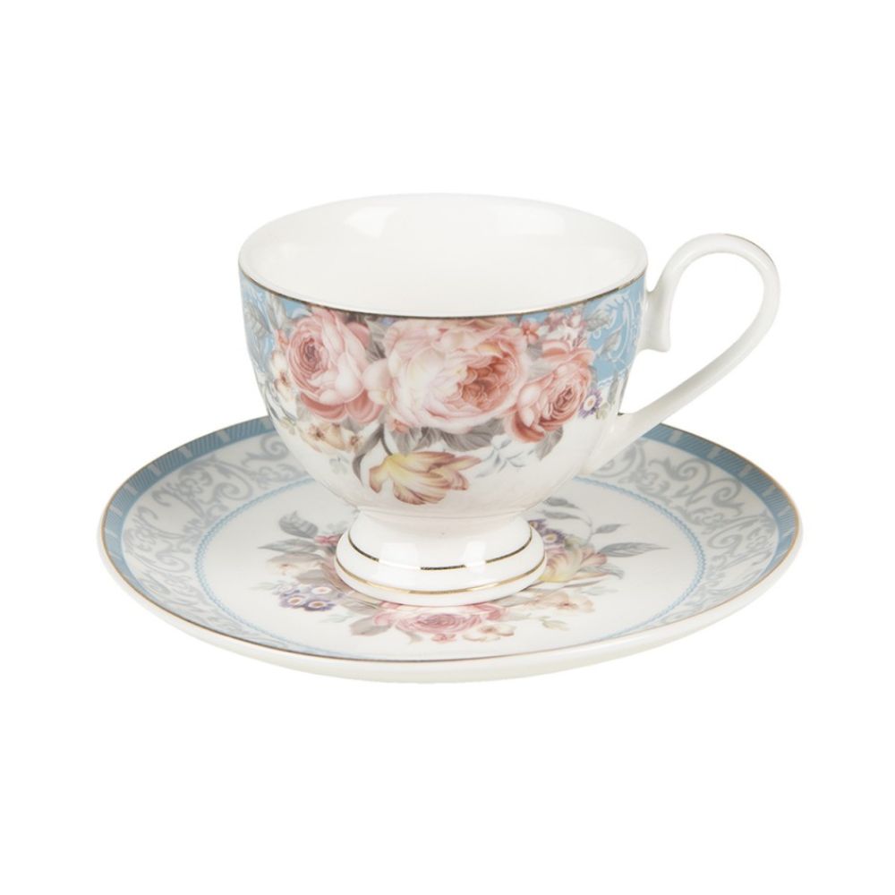 Clayre & Eef Classic White Blue Porcelain Flowers Cup and Saucer  This Country Style White Blue Porcelain Flowers Cup and Saucer comes from Clayre & Eef, renowned for their high-quality materials and elegant yet unique design.