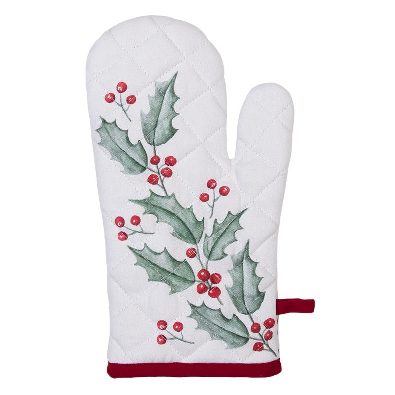 Clayre & Eef Christmas Holly Leaves Oven Glove