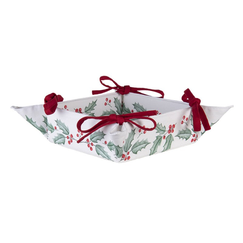 Clayre & Eef Christmas Country Style Holly Leaves Square Bread Basket