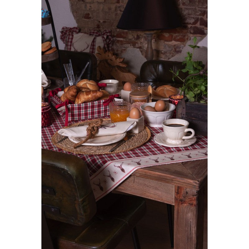 Clayre & Eef Christmas Country Style Rectangle Tablecloth  Red Beige Cotton Rectangle Tablecloth Table Cover