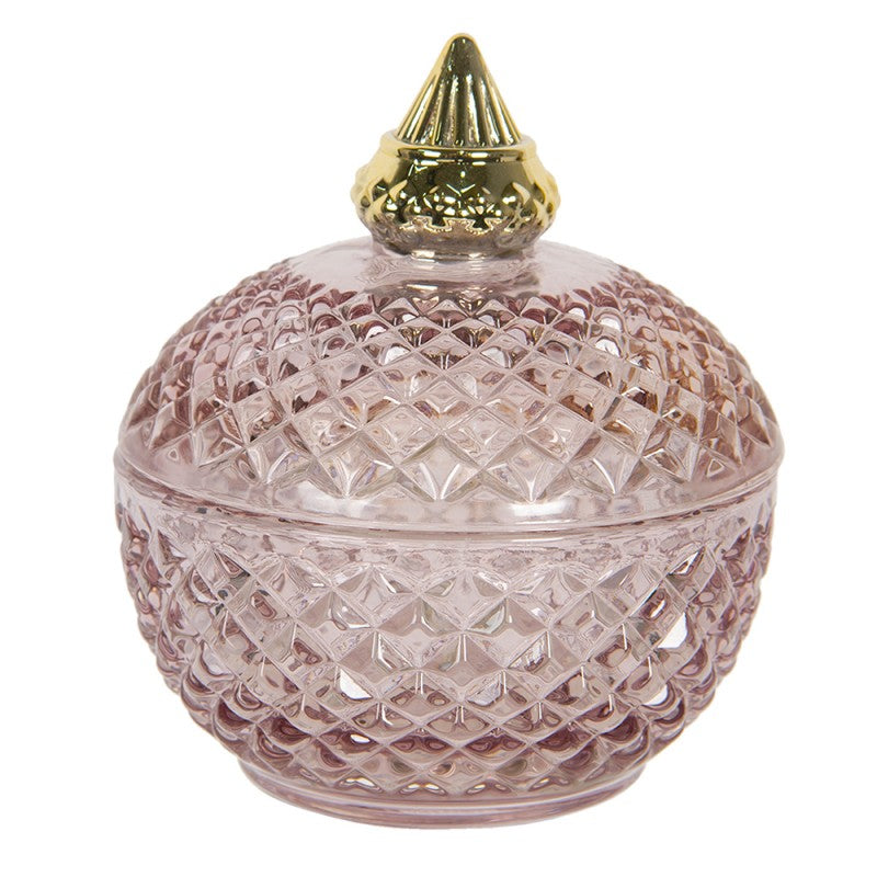 Clayre & Eef Classic Bonbonniere Pink Glass Round Decorative Bowl  Bonbonniere Ø 9*11 cm  Pink Glass Round Serving Bowl Decorative Bowl