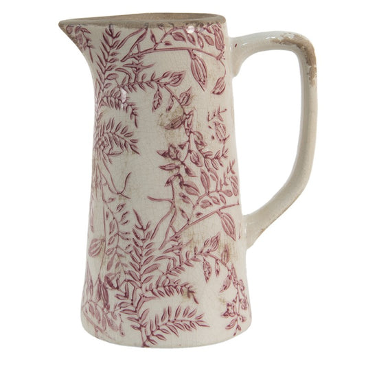 Clayre & Eef Country Style Decorative Pitcher  Decorative Pitcher 20*13*25 cm  Pink, Beige Ceramic Leaves Watering Can