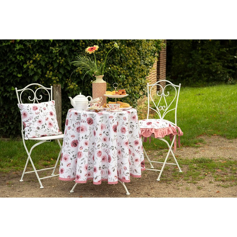 Clayre & Eef Country Style White Cotton Pink Roses Square Bread Basket  White, Pink Cotton Square Bread Serving Basket