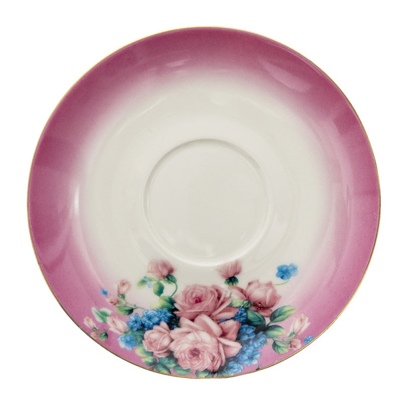 Clayre & Eef Romantic Purple Flowers Cup and Saucer  Cup and Saucer 200 ml  Violet Porcelain Flowers Round Tableware Set Coffee