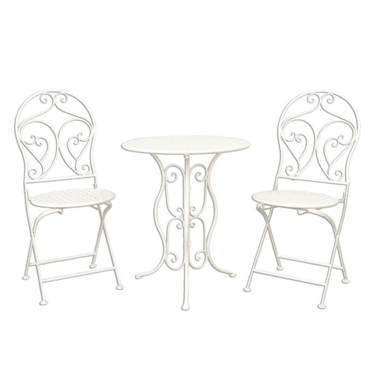 Clayre & Eef Vintage Bistro Table Chairs Set (3 pcs)  Bistro Set Table Chairs  Beige Iron Curls Balcony Set Garden Set