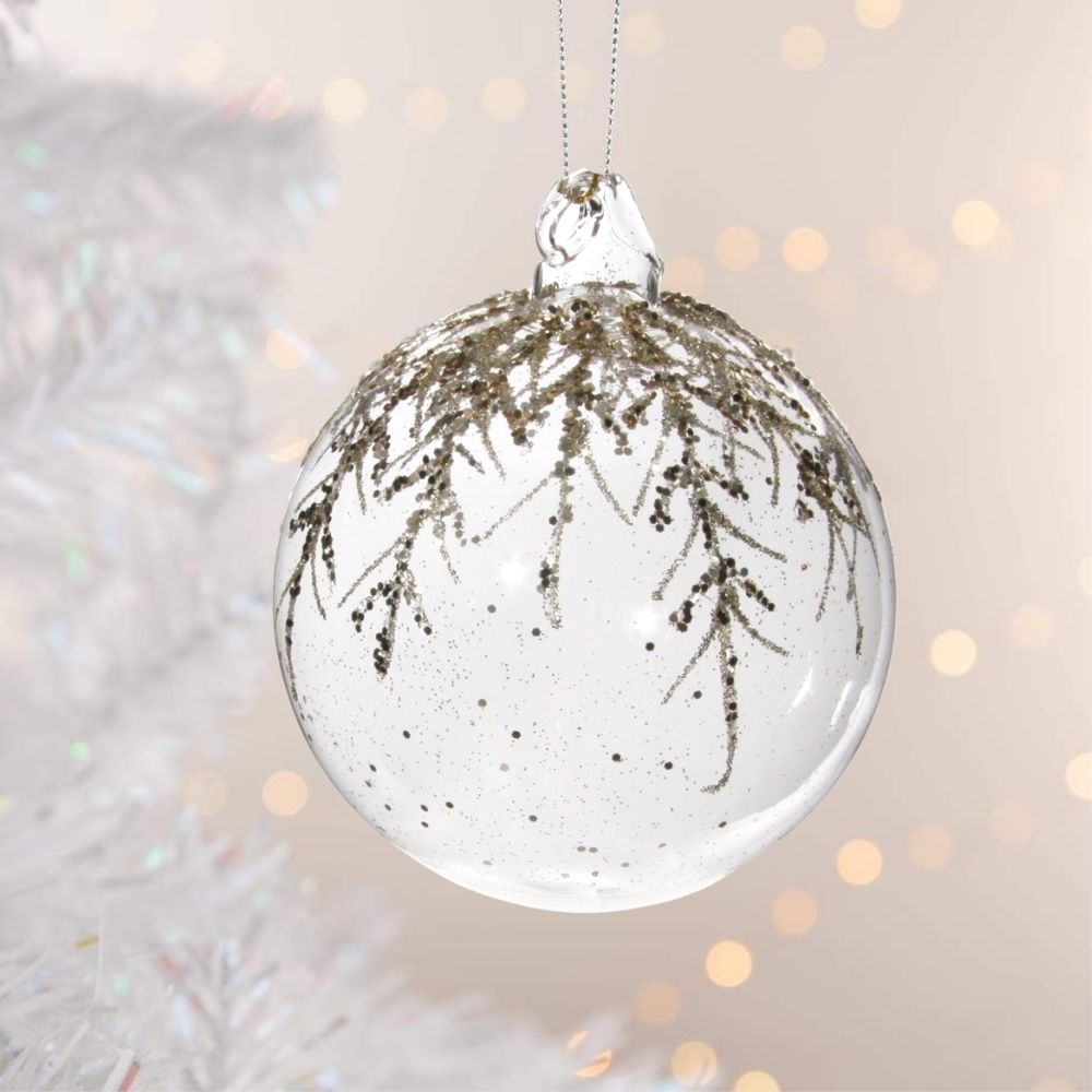 Shishi Clear Glass Ball with Glitter Fern Christmas Hanging Ornament Set of 6  Browse our beautiful range of luxury festive Christmas tree decorations, baubles & ornaments for your tree this Christmas.