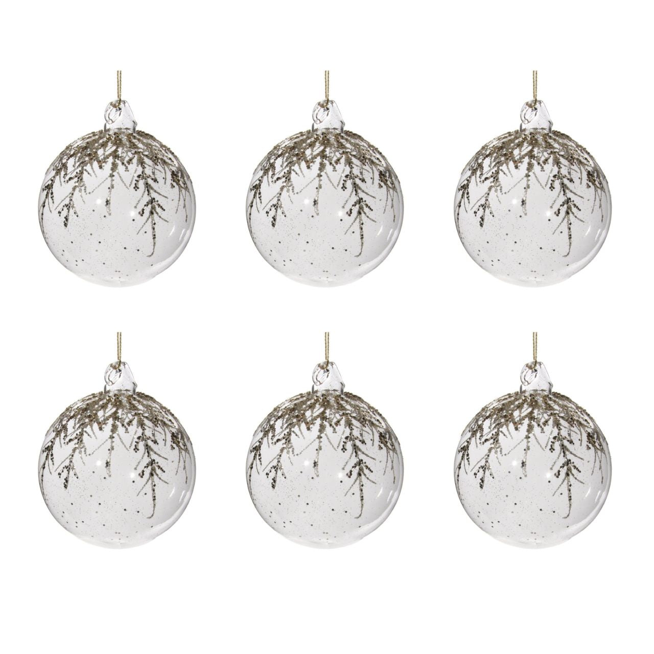 Shishi Clear Glass Ball with Glitter Fern Christmas Hanging Ornament Set of 6  Browse our beautiful range of luxury festive Christmas tree decorations, baubles & ornaments for your tree this Christmas.