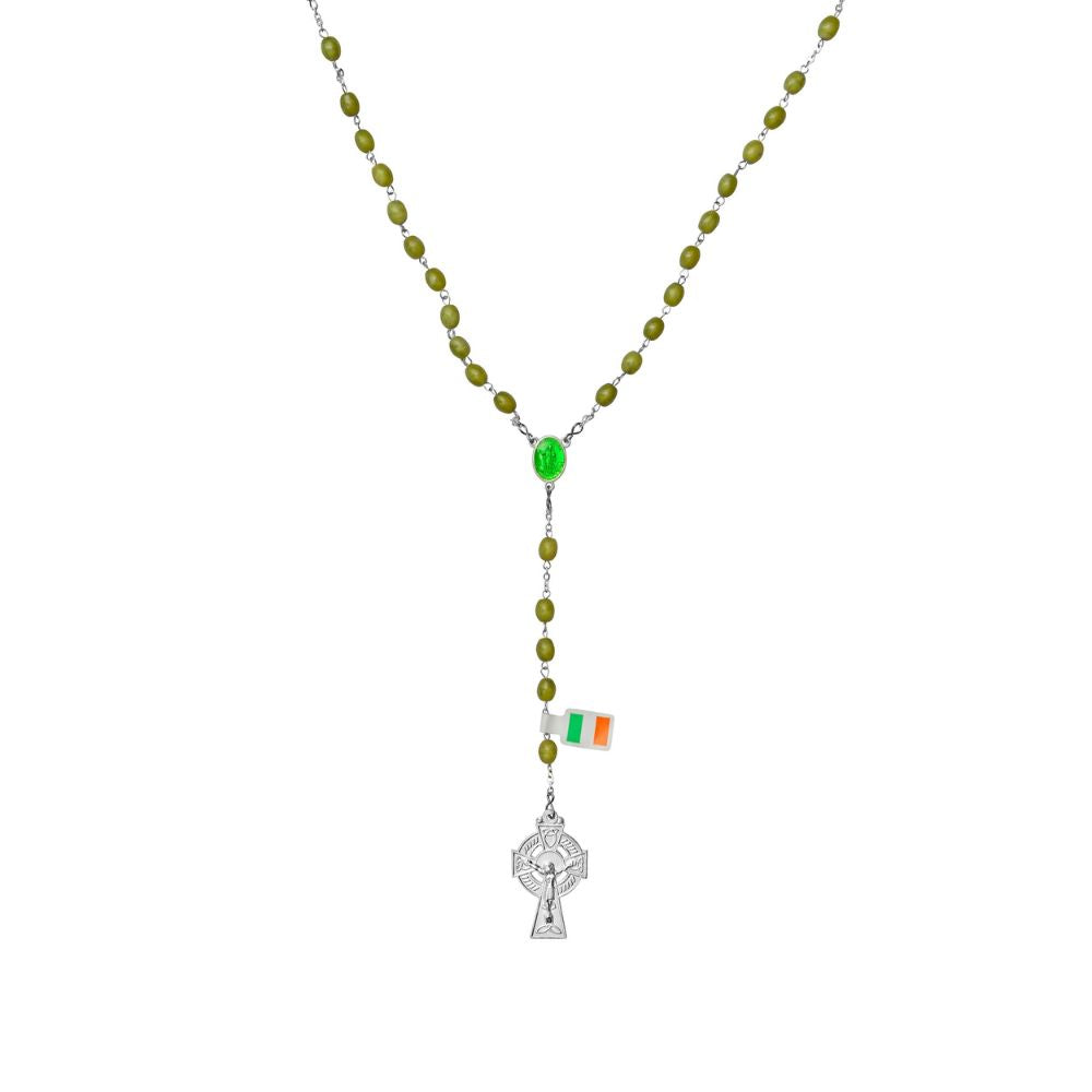 J.C. Walsh & Sons Connemara Marble Full Rosary With Oval Beads  Connemara Marble Full Rosary With Oval Beads and Celtic Cross