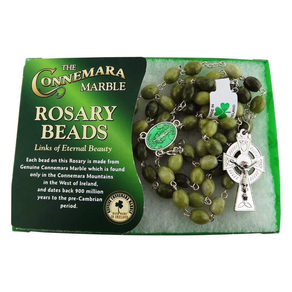 J.C. Walsh & Sons Connemara Marble Full Rosary With Oval Beads  Connemara Marble Full Rosary With Oval Beads and Celtic Cross