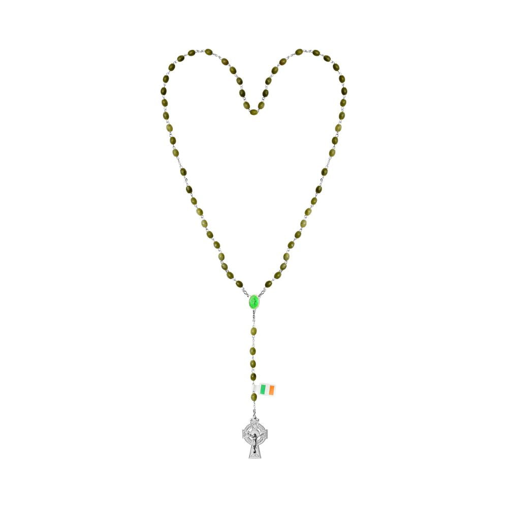 J.C. Walsh & Sons Connemara Marble Full Rosary With Oval Beads  Connemara Marble Full Rosary With Oval Beads and Celtic Cross