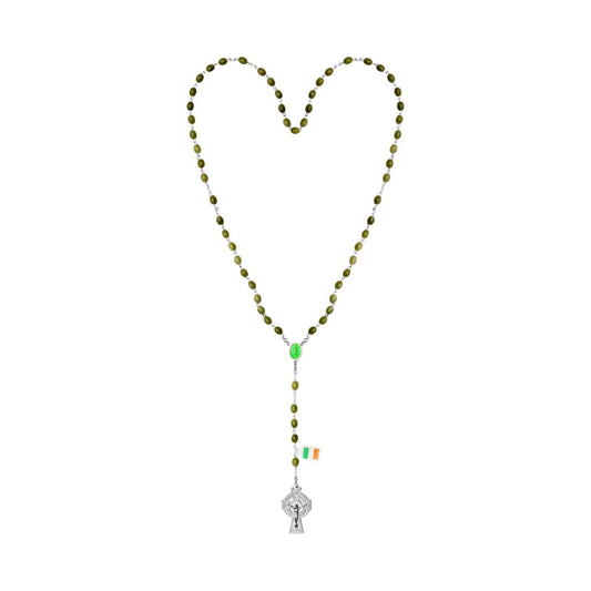J.C. Walsh & Sons Connemara Marble Full Rosary With Oval Beads  Connemara Marble Full Rosary With Oval Beads and Celtic Cross