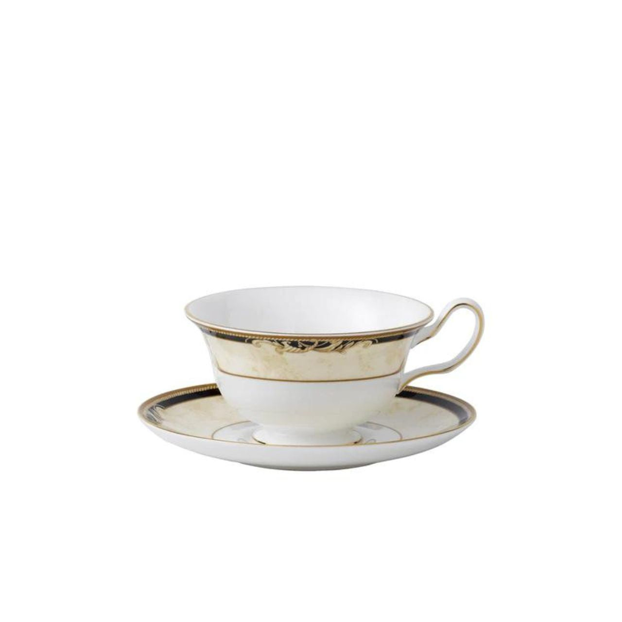 Wedgwood Cornucopia Teacup Peony  Wedgwood Cornucopia is inspired by the mythical 'Horn of Plenty,' and is characterized by designs featuring legendary creatures like unicorns and satyrs.