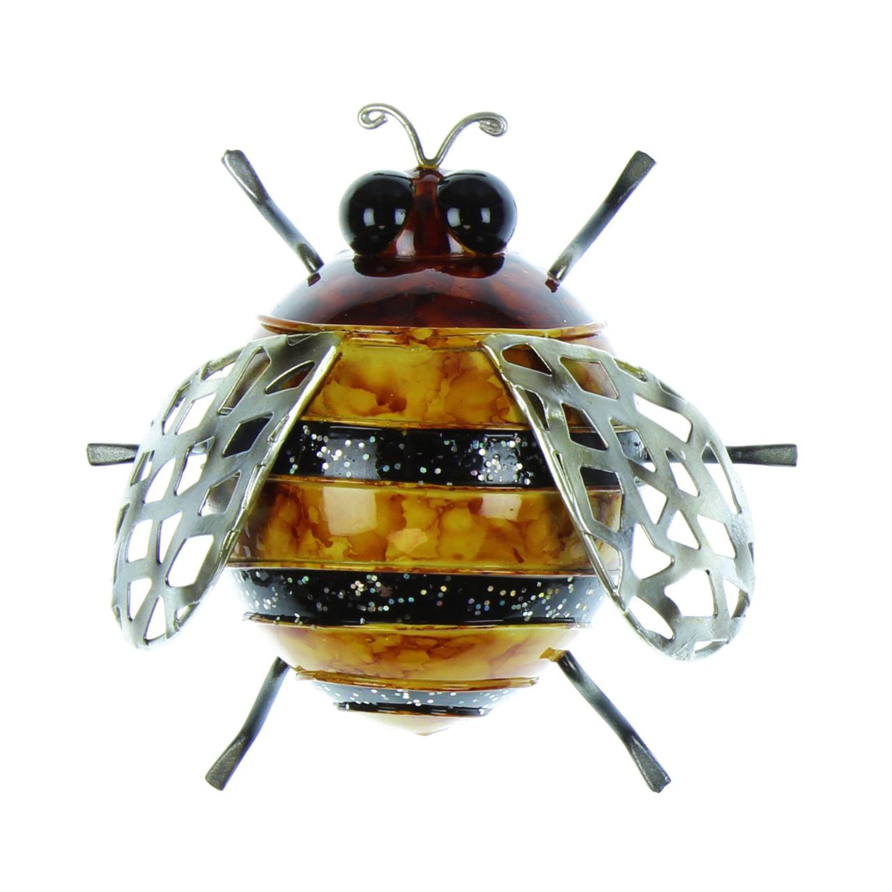 Country Living Hand Painted Metal Bumble Bee  A hand painted metal Bumble Bee figurine from Country Living.  A beautiful addition to any home, this bee has a yellow and black coloured design accented by metal details. This unique ornament makes for the perfect gift for lovers of wildlife.
