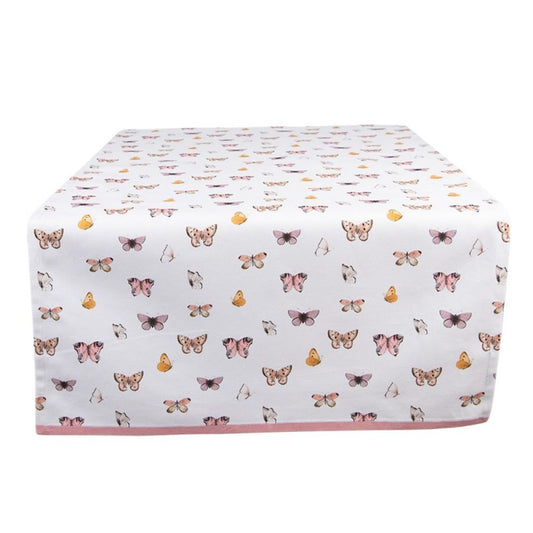 Clayre & Eef Beige Pink Cotton Table Runner Butterflies  Beautiful, decorative, colourful cotton table runner, with a pattern of butterflies, in a romantic style. Tablecloth
