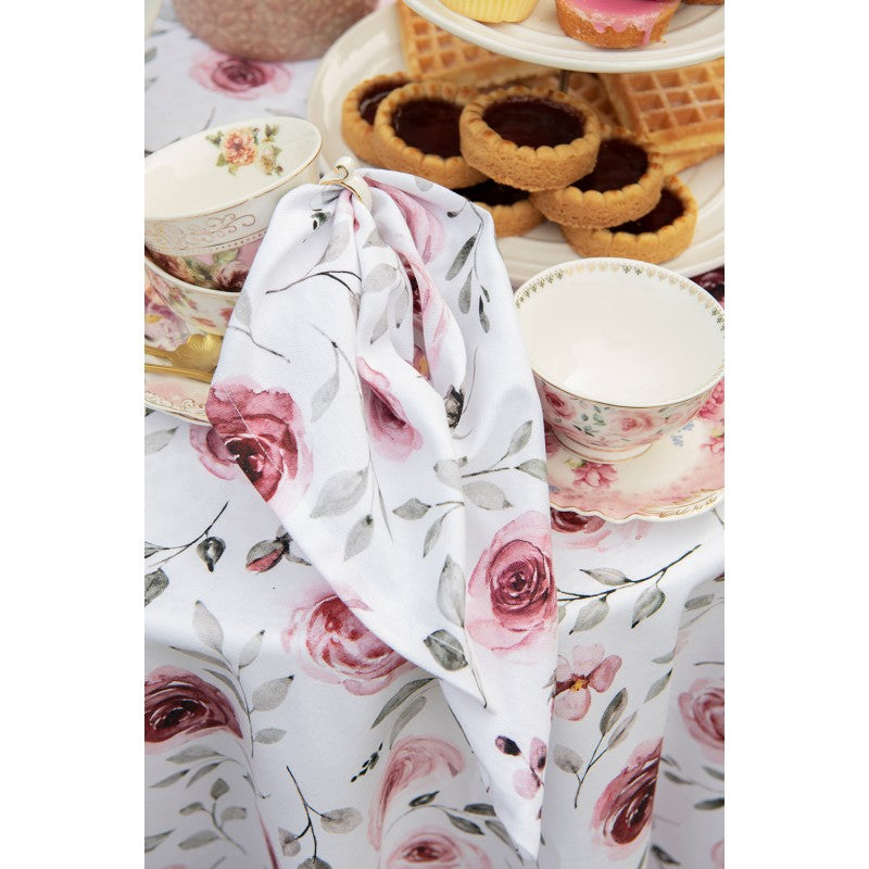Clayre & Eef Country Style White Cotton Roses Round Kitchen Dishcloth