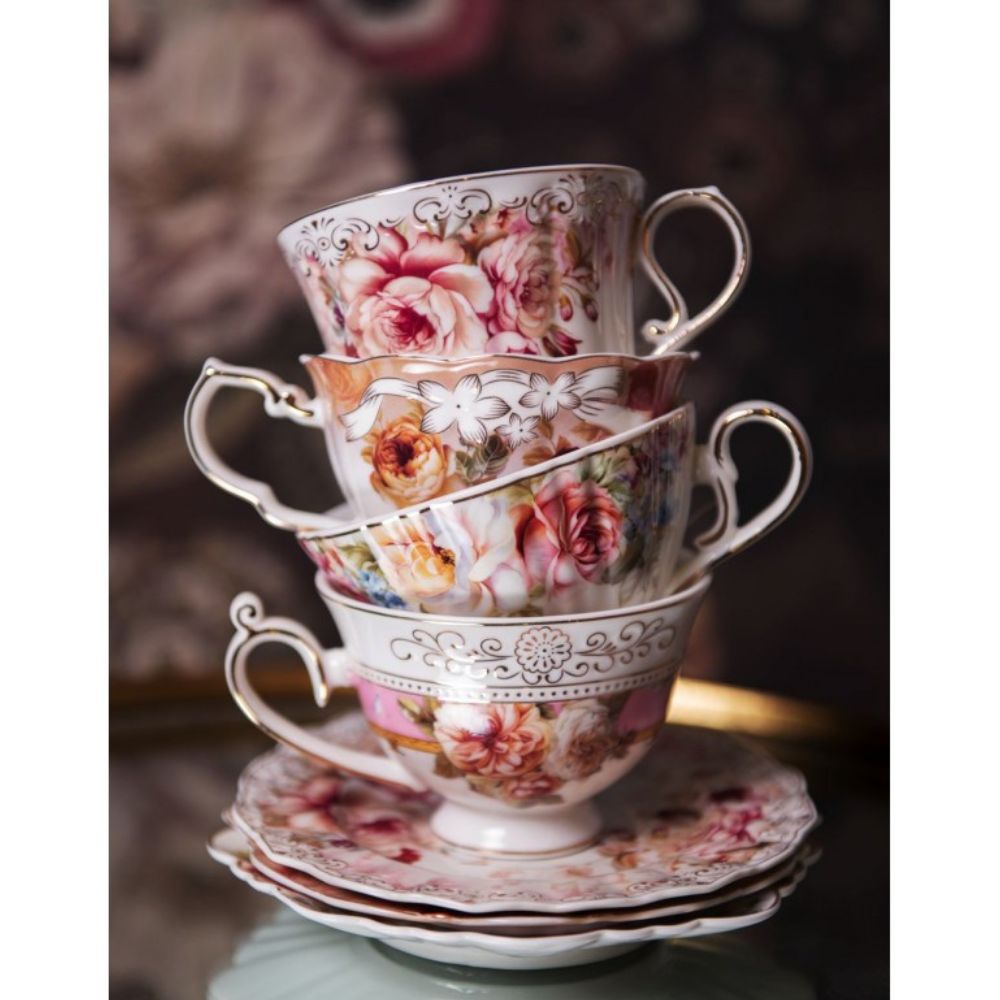 Clayre & Eef Romantic White Pink Porcelain Flowers Cup and Saucer  Clayre & Eef's Romantic White style cup and saucer with flowers is perfect for adding a homey, rustic touch to tea time.