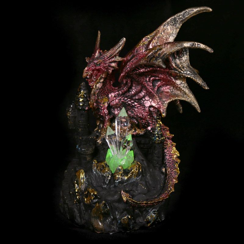 Dark Legends Dragon on Castle with LED Crystal - Red
