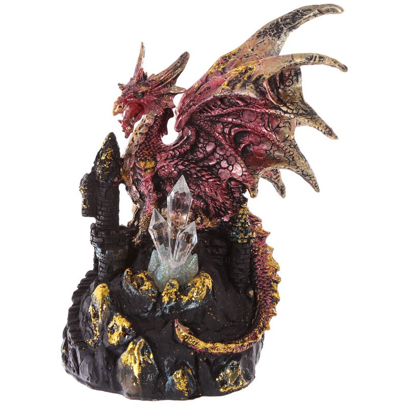Dark Legends Dragon on Castle with LED Crystal - Red