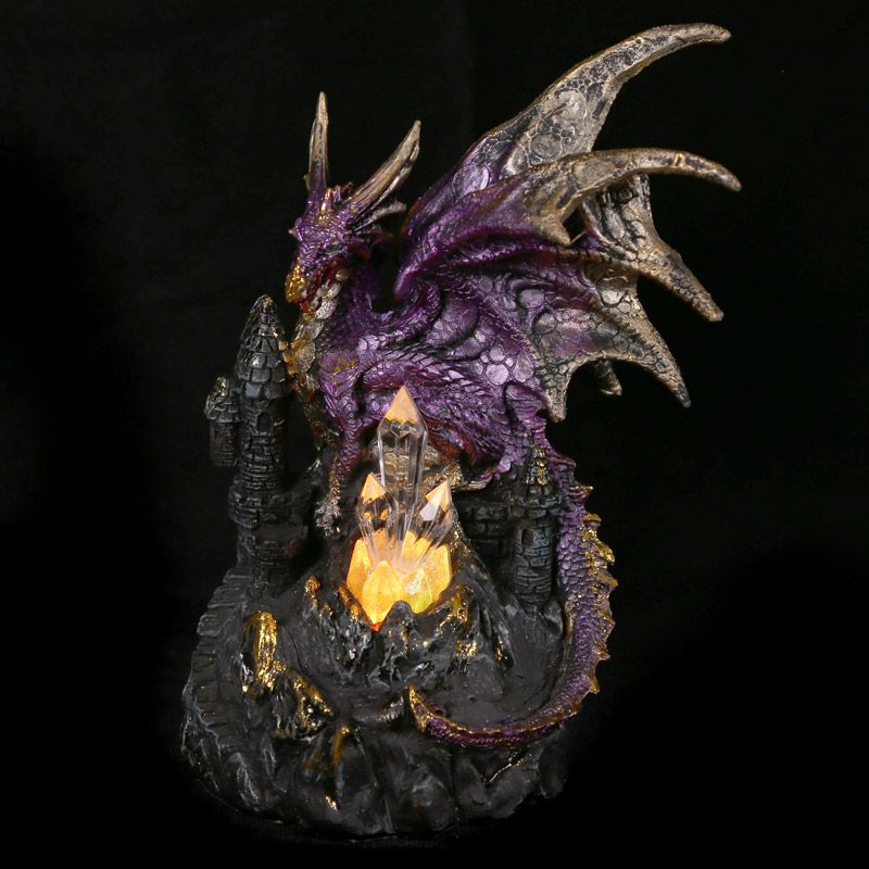 Dark Legends Dragon on Castle with LED Crystal - Purple
