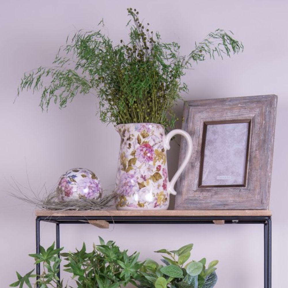 Clayre & Eef Country Style Decorative Pitcher Pink Beige Ceramic Flowers  Clayre & Eef decorative jugs look great on a table but also on a sideboard. Use the jug for decoration or fill it with pretty dried flowers. Nice for in the house or in the garden in summer.