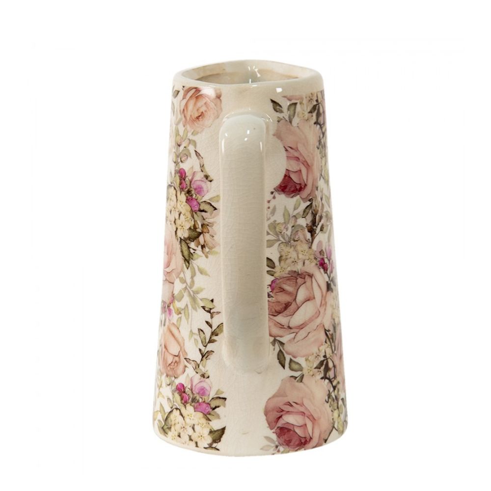 Clayre & Eef Romantic Decorative Pitcher Pink Ceramic Flowers 2100 ml