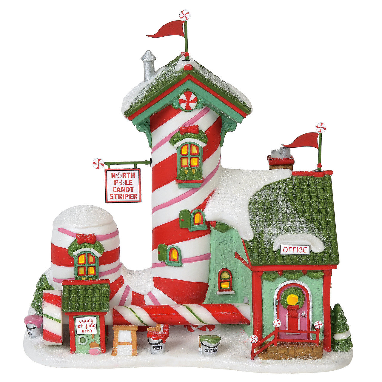 Department 56 North Pole Candy Striper  If you have ever wondered how candy canes get their stripes, this whimsical factory at the North Pole reveals the trade secrets.