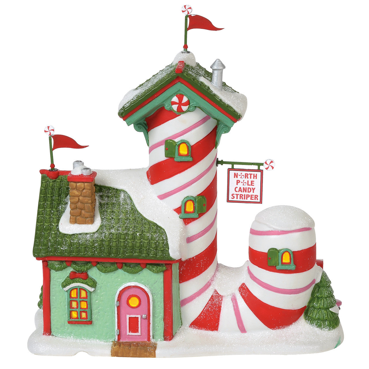 Department 56 North Pole Candy Striper  If you have ever wondered how candy canes get their stripes, this whimsical factory at the North Pole reveals the trade secrets.