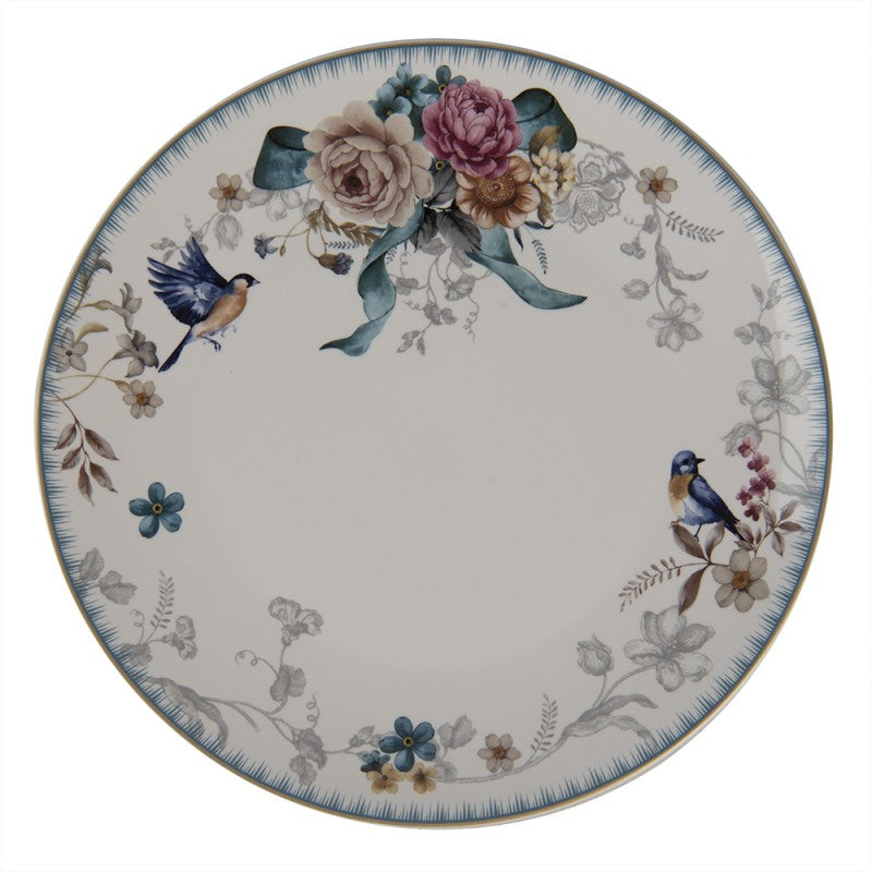 Clayre & Eef Crockery Dinner Plate with Romantic Flowers 26 cm  Dinner Plate Romantic Flowers Ø 26*2 cm  Multi colored Porcelain Flowers Round