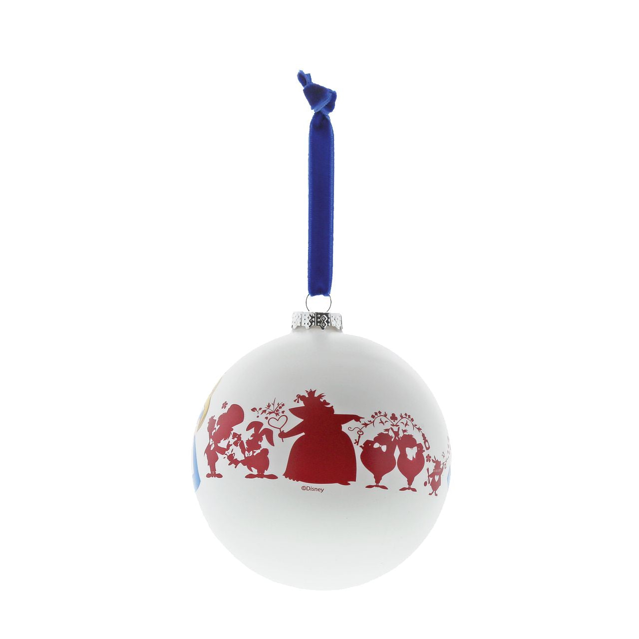 Disney Christmas Bauble Alice in Wonderland We're All Mad Here  Enchanting Disney Collection  A beautiful glass Alice Bauble that makes for a treasured keepsake all year round. This bauble features the popular characters from the curious Disney film Alice in Wonderland.