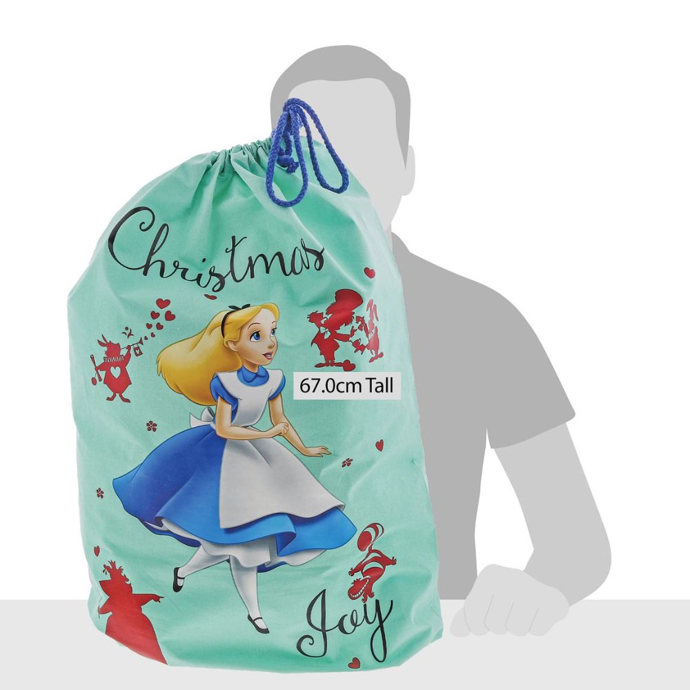 Disney Alice in Wonderland Christmas Sack  Spread the joy of Christmas with this delightful and fun range of sacks and stocking. This unique Christmas gift can be enjoyed year after year and will warm the hearts of adults and children alike. Perfect gift or self-purchase for a Disney fan at Christmas.